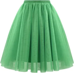 Rvidbe Womens 50s Vintage A-line Tulle Skirts Elastic High Waisted Petticoat Tutu for Women Flowy Layered Long Skirts