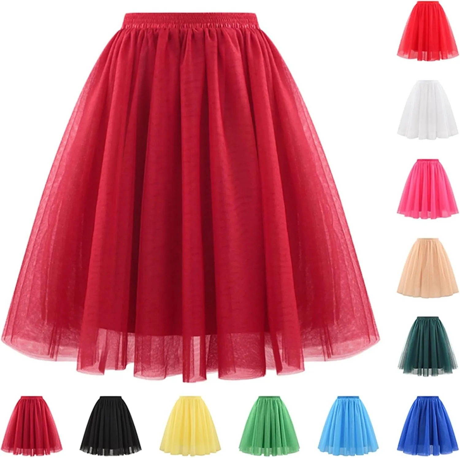 Rvidbe Womens 50s Vintage A-line Tulle Skirts Elastic High Waisted Petticoat Tutu for Women Flowy Layered Long Skirts