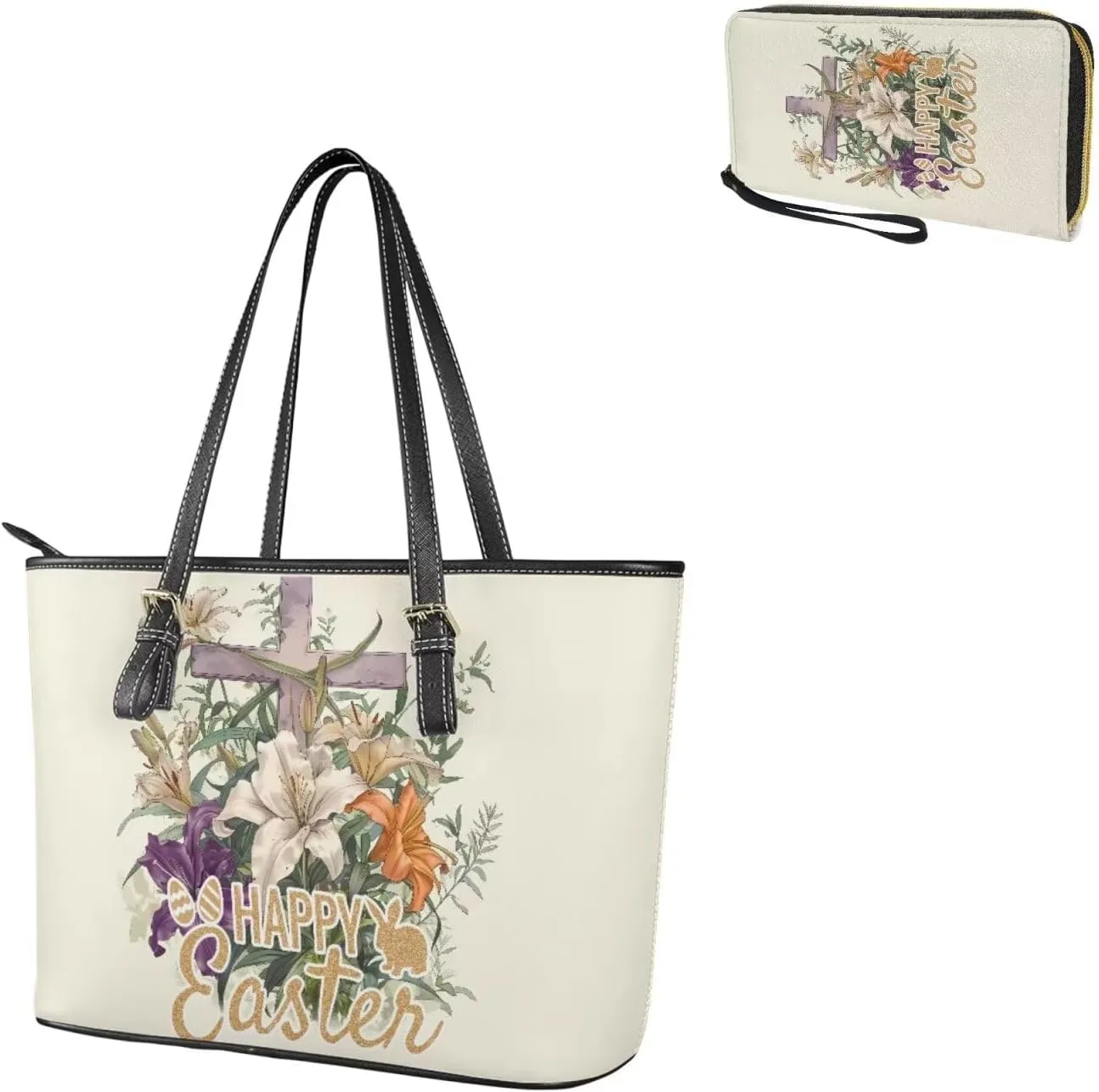 Saddle Purses for Women Easter Day Shoulder Bags Zipper Wallet 2 Pcs