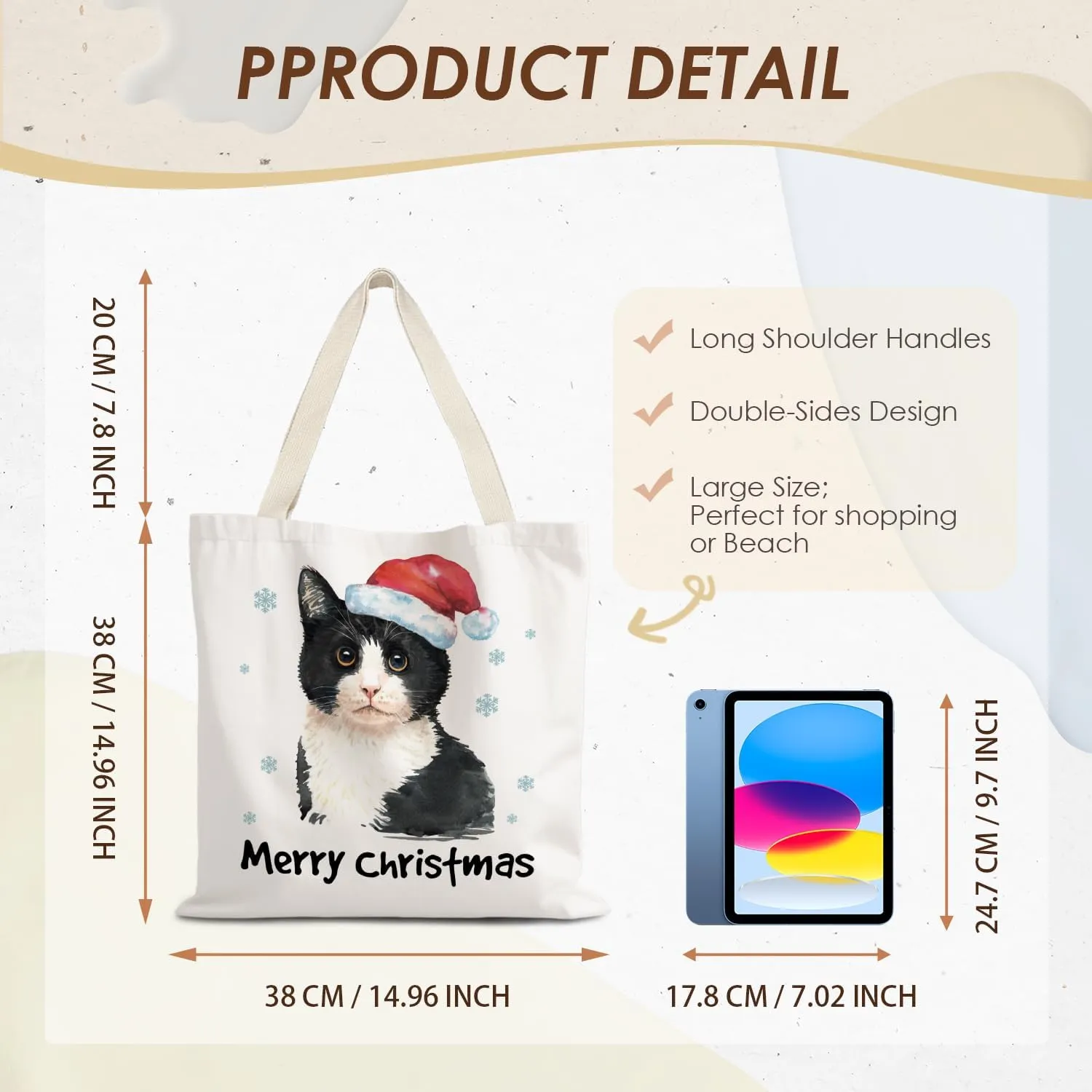 Santa Claus dogs cats cows Christmas Tote Bags for Woman,Reusable Grocery Bags Shopping Bags