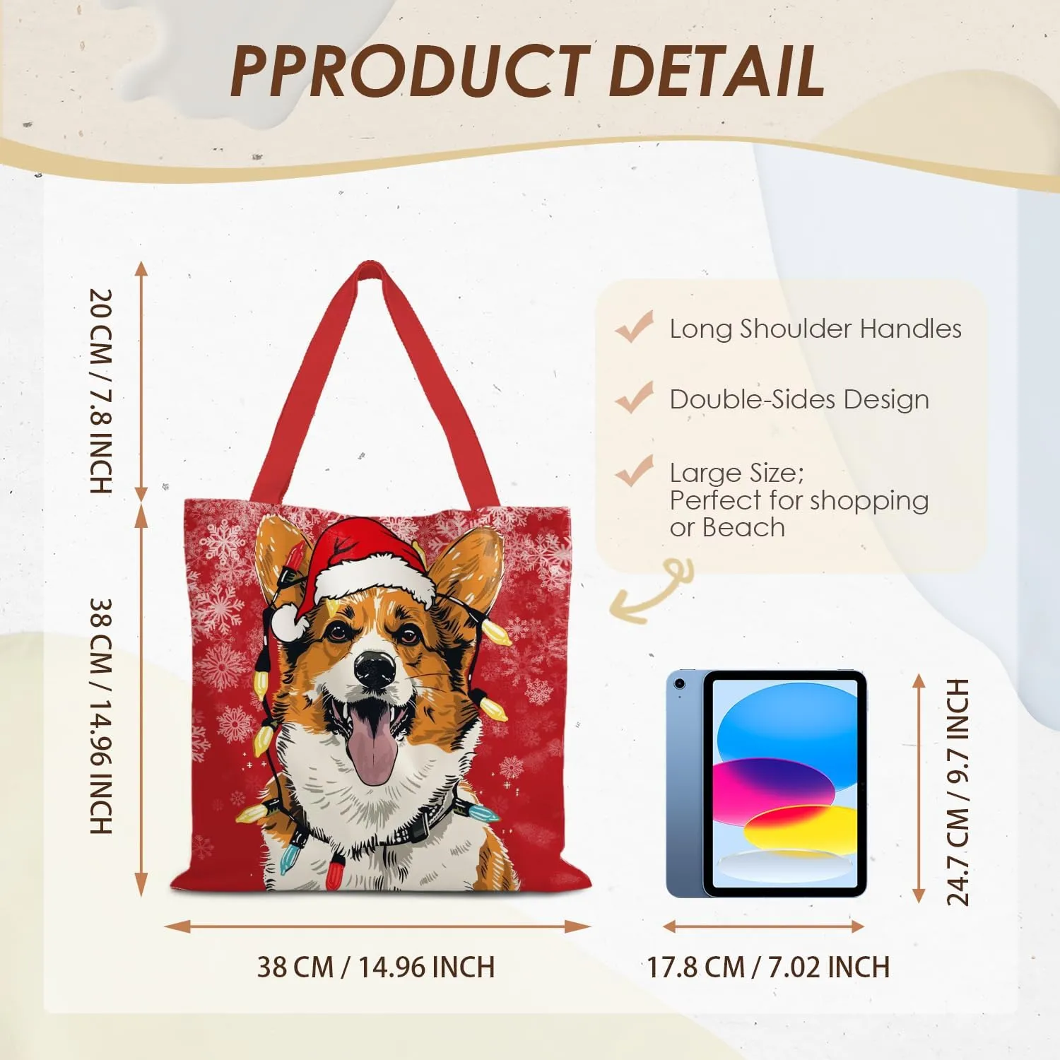 Santa Claus dogs cats cows Christmas Tote Bags for Woman,Reusable Grocery Bags Shopping Bags