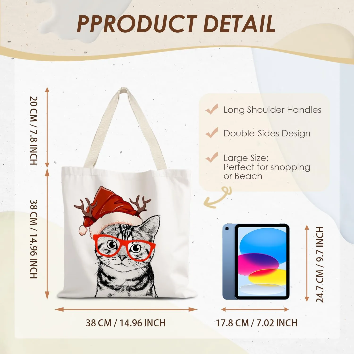 Santa Claus dogs cats cows Christmas Tote Bags for Woman,Reusable Grocery Bags Shopping Bags