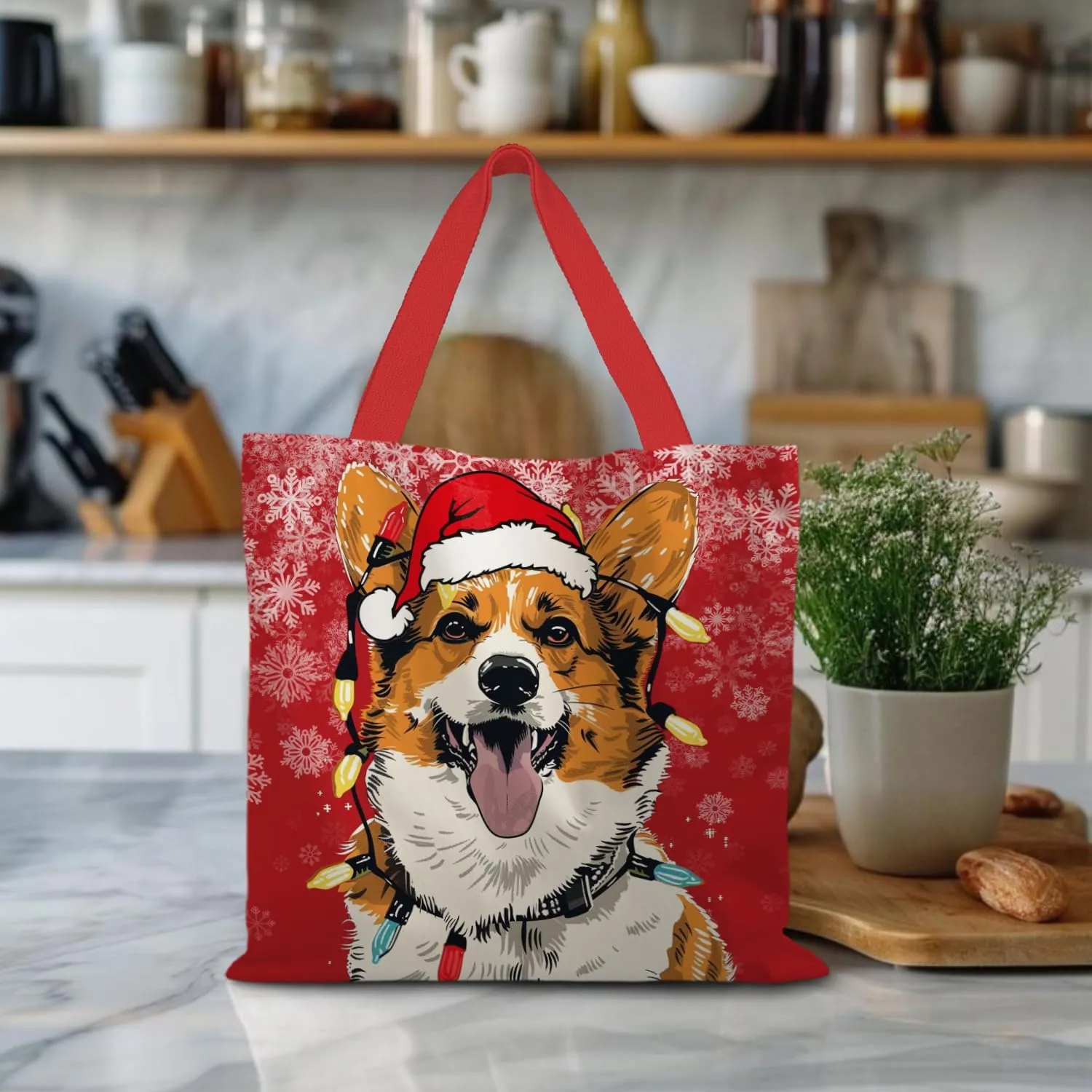 Santa Claus dogs cats cows Christmas Tote Bags for Woman,Reusable Grocery Bags Shopping Bags