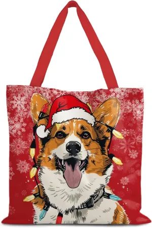 Santa Claus dogs cats cows Christmas Tote Bags for Woman,Reusable Grocery Bags Shopping Bags