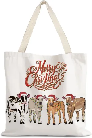 Santa Claus dogs cats cows Christmas Tote Bags for Woman,Reusable Grocery Bags Shopping Bags