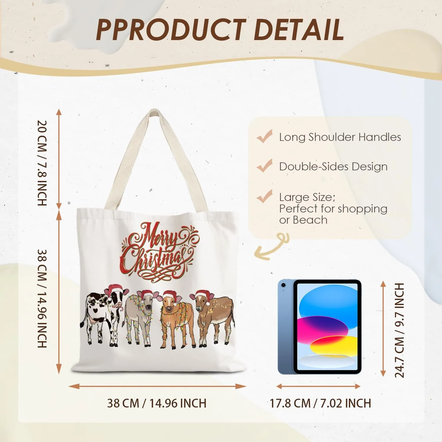 Santa Claus dogs cats cows Christmas Tote Bags for Woman,Reusable Grocery Bags Shopping Bags