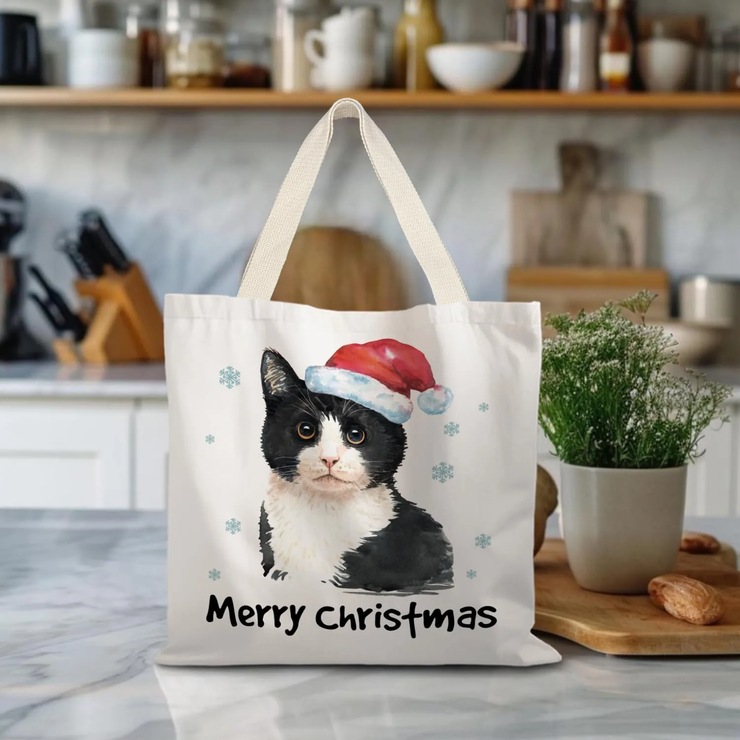 Santa Claus dogs cats cows Christmas Tote Bags for Woman,Reusable Grocery Bags Shopping Bags