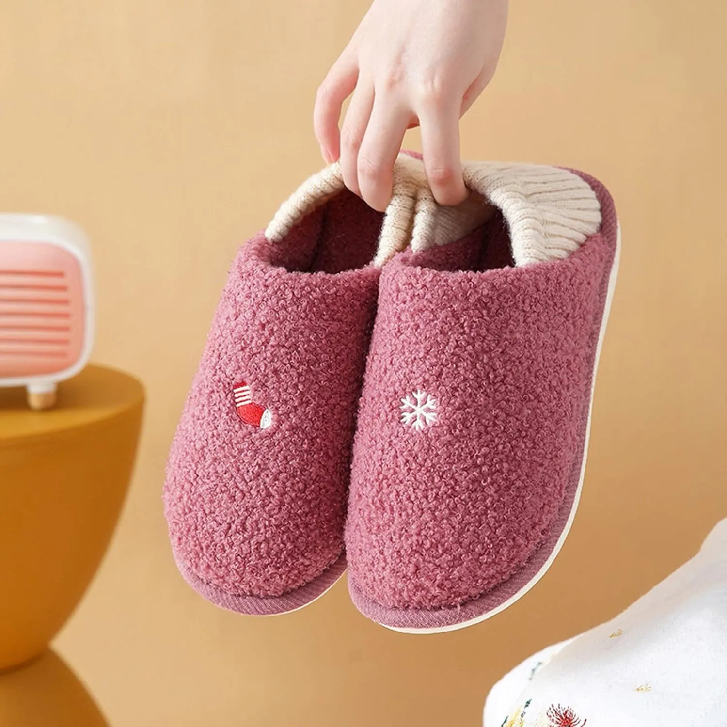 SBGMoSJ Womens Winter Warm Cozy House Fur Slippers Warming Slippers Mens Slippers Size 11.5 Wide Christmas Slippers for Men and Women Christmas Ribbon Gifts for Her 2023