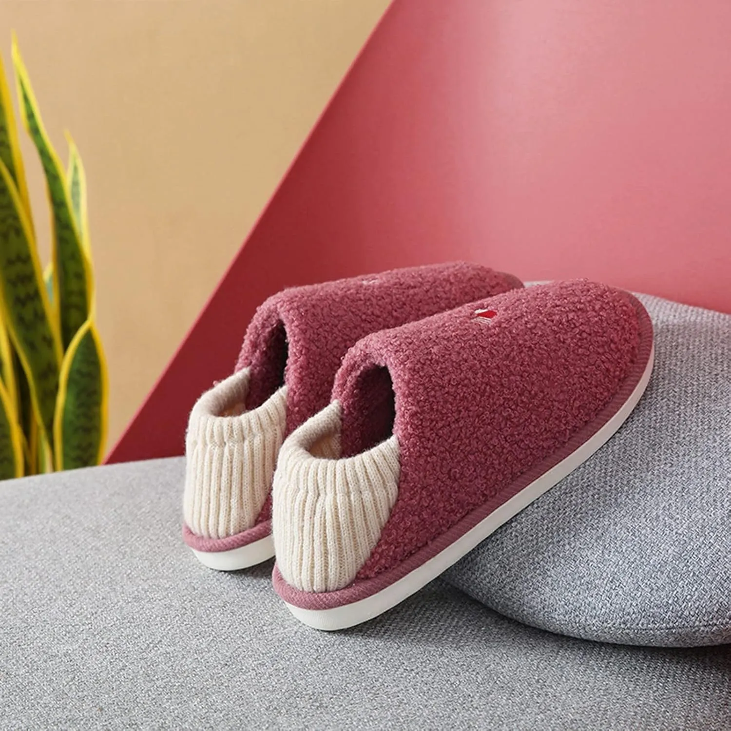 SBGMoSJ Womens Winter Warm Cozy House Fur Slippers Warming Slippers Mens Slippers Size 11.5 Wide Christmas Slippers for Men and Women Christmas Ribbon Gifts for Her 2023