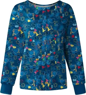 Scrub Jackets for Women Print Long Sleeve Holiday Scrubs Tops Button Cardigan Working Nurse Uniforms
