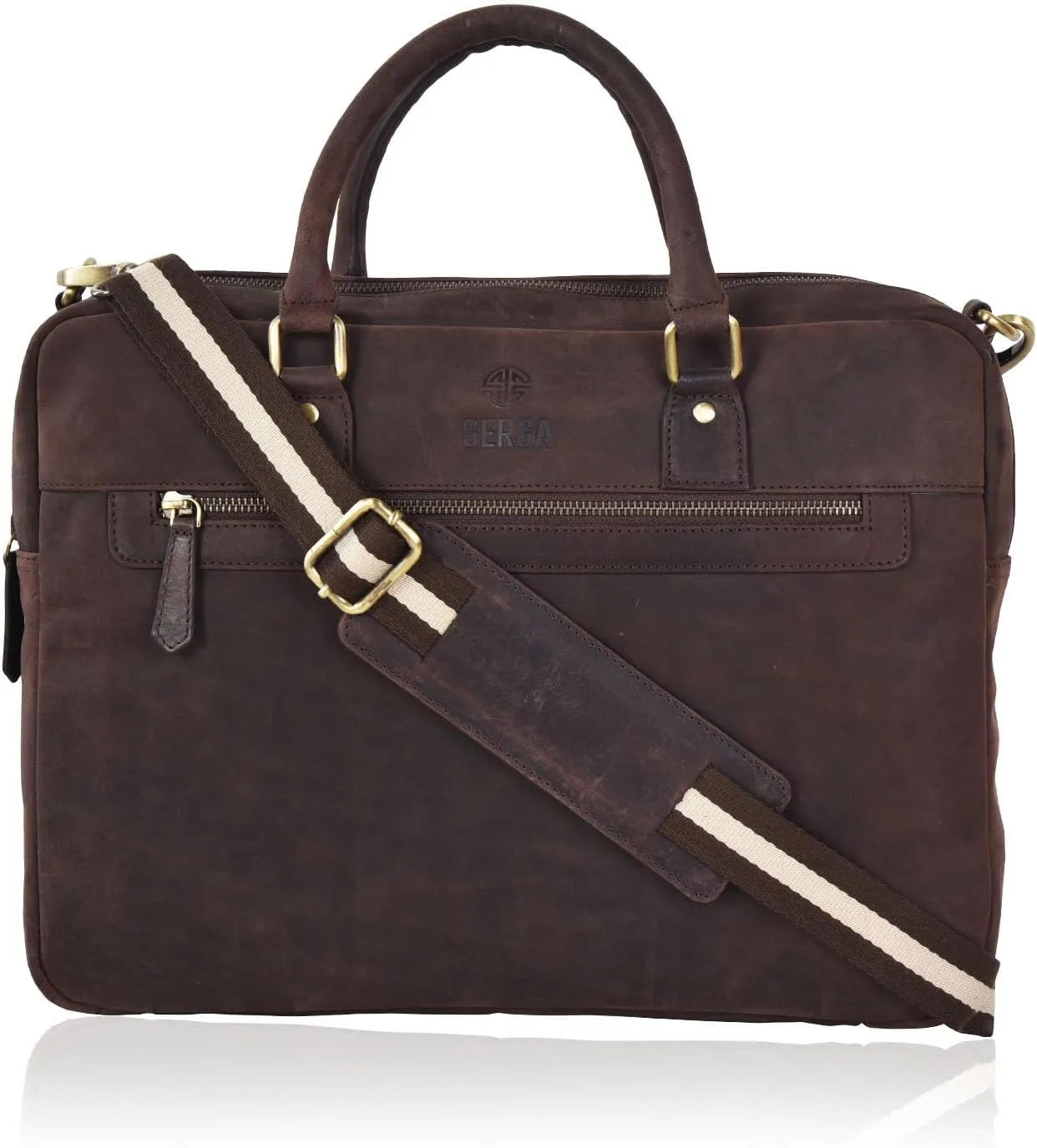 SERGA 15 inch Real Genuine Leather Messenger Laptop Briefcase Computer Shoulder Bag for Men & Women - ENCORE