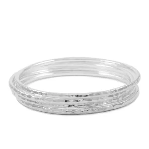 Set of 7 Bangles, Hammered 925 Sterling Silver Bangles For Women, Slender Skinny Stackable Bangles,Half Round Bangles, Stacking Bracelets Size Inch 7, 7.5, 8, 8.5, 9, 9.5, 10 Inch BY ISHU JEWELLER