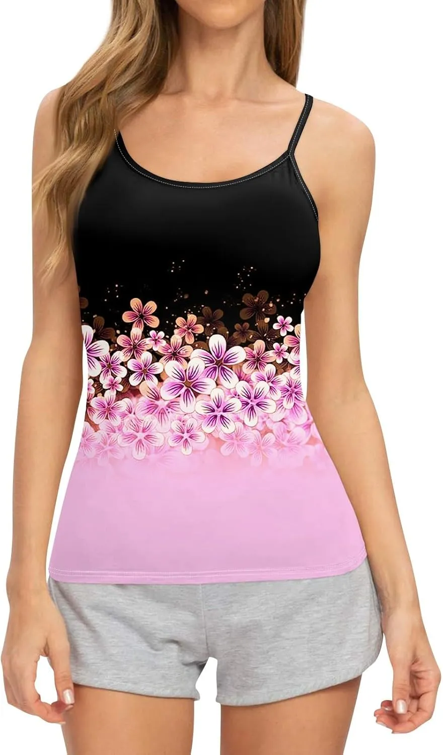 Sexy Tops for Women Casual Camisole Tops Sleeveless T-Shirts Tank Tops Adjustable Spaghetti Strap Tank Cami Shirt