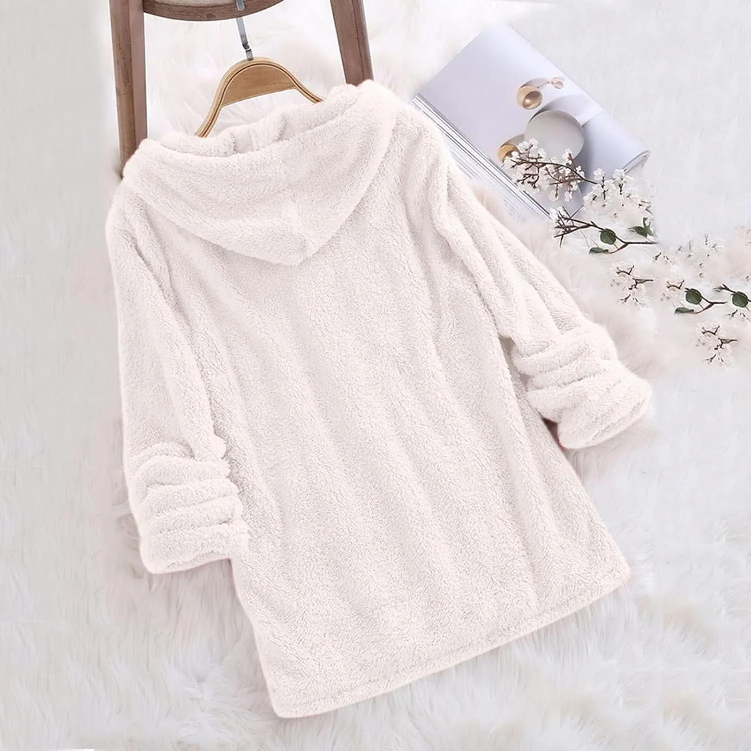 Sherpa Hoodies for Women Oversized Long Sleeve Fuzzy Fleece Sweatshirt Winter Warm Pullover Sweater Pajama Tops