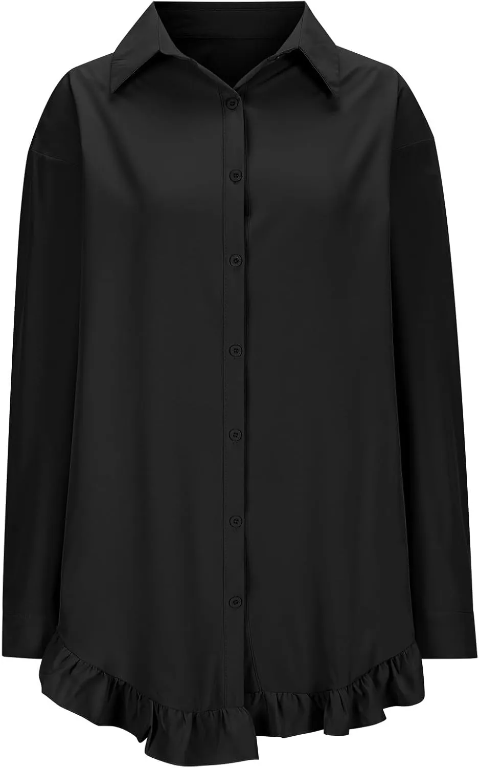 Shirt for Women Ruffle Hem Oversized Button Down Baggy Long Sleeve Lapel Tunic Tops Dressy Business Casual Blouses