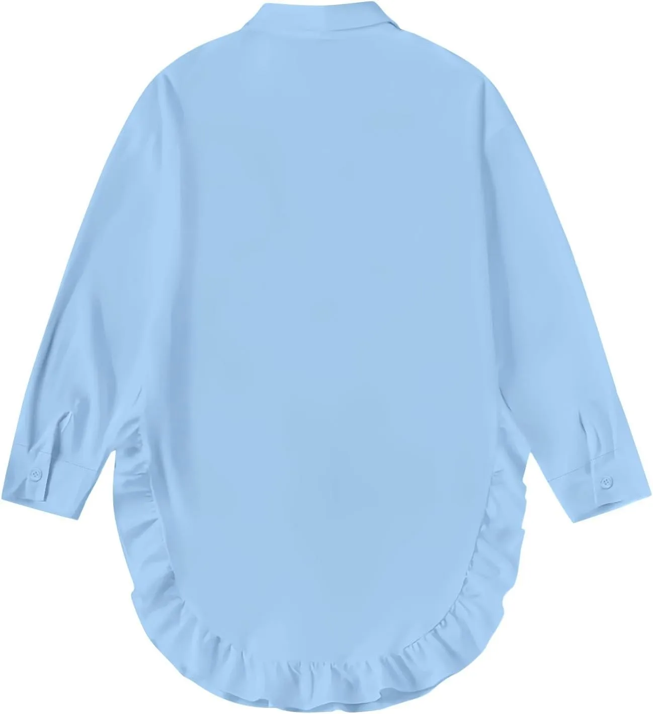 Shirt for Women Ruffle Hem Oversized Button Down Baggy Long Sleeve Lapel Tunic Tops Dressy Business Casual Blouses