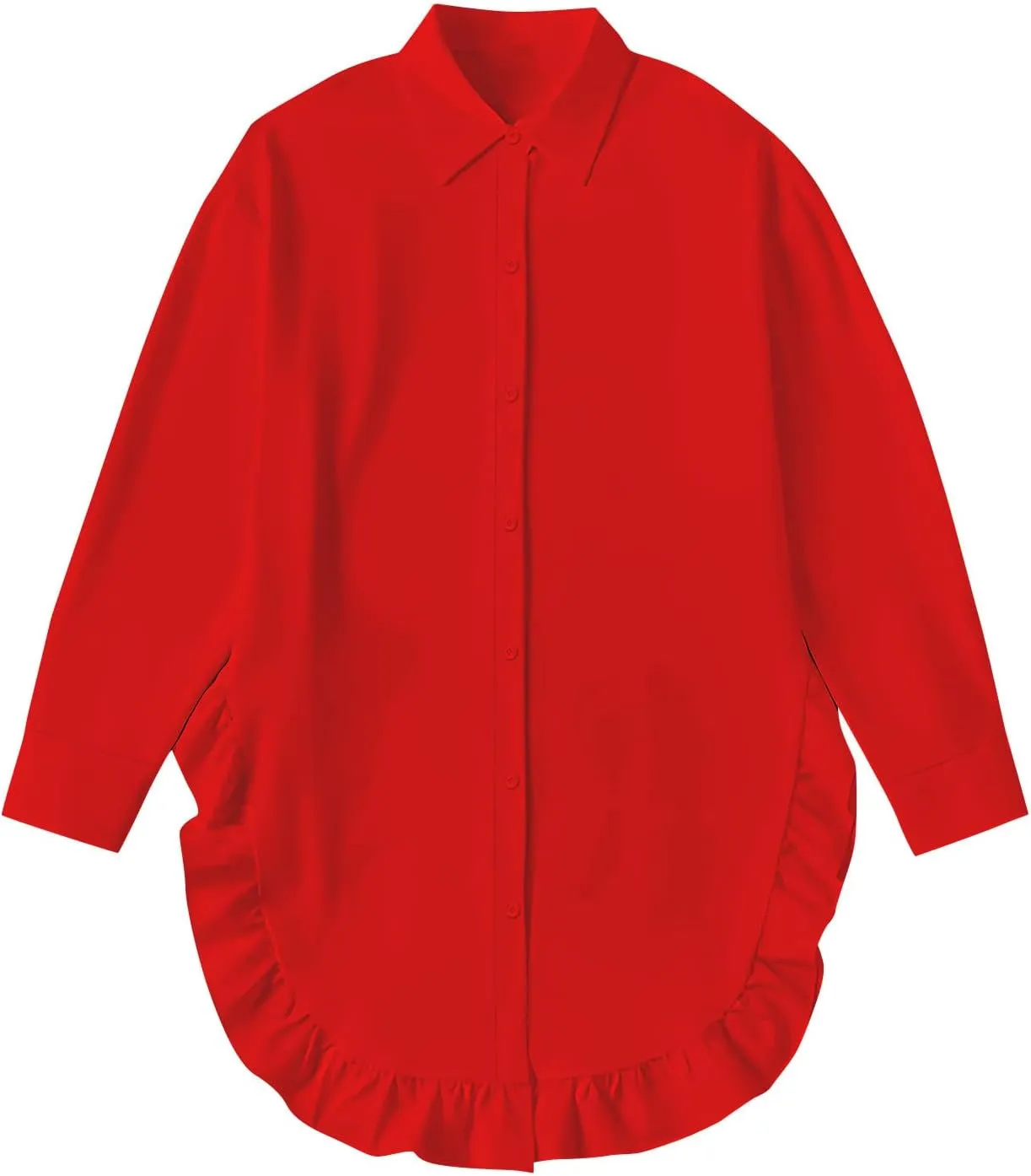 Shirt for Women Ruffle Hem Oversized Button Down Baggy Long Sleeve Lapel Tunic Tops Dressy Business Casual Blouses