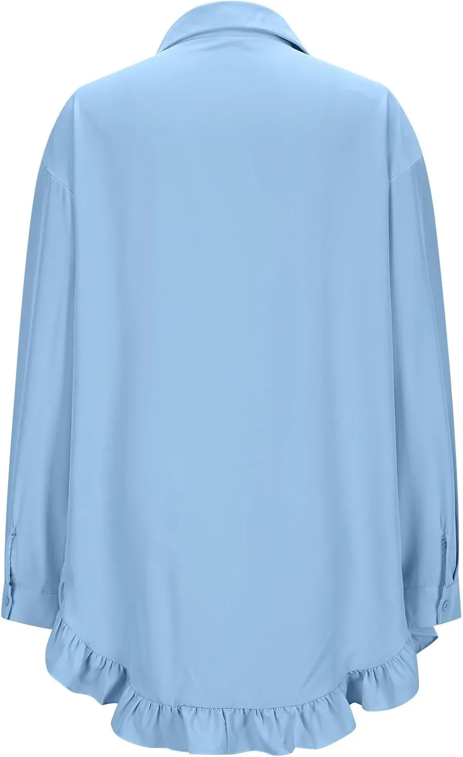Shirt for Women Ruffle Hem Oversized Button Down Baggy Long Sleeve Lapel Tunic Tops Dressy Business Casual Blouses