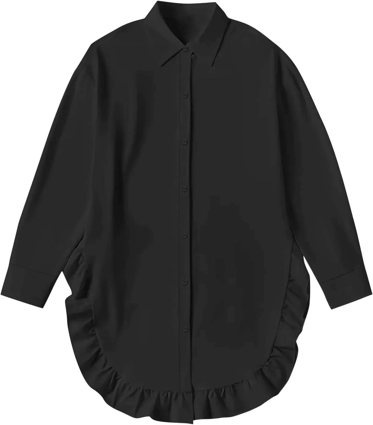 Shirt for Women Ruffle Hem Oversized Button Down Baggy Long Sleeve Lapel Tunic Tops Dressy Business Casual Blouses