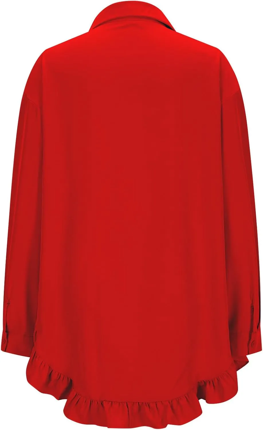 Shirt for Women Ruffle Hem Oversized Button Down Baggy Long Sleeve Lapel Tunic Tops Dressy Business Casual Blouses