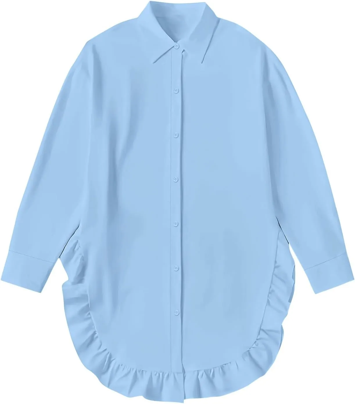 Shirt for Women Ruffle Hem Oversized Button Down Baggy Long Sleeve Lapel Tunic Tops Dressy Business Casual Blouses