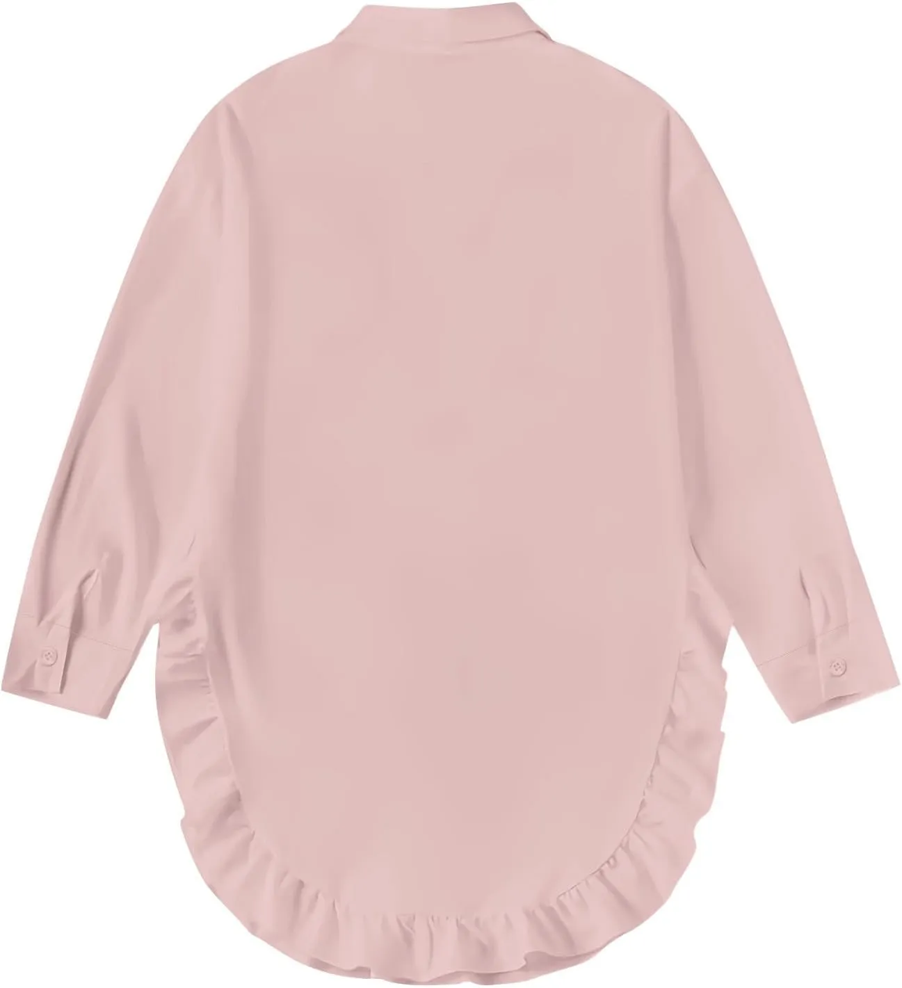 Shirt for Women Ruffle Hem Oversized Button Down Baggy Long Sleeve Lapel Tunic Tops Dressy Business Casual Blouses