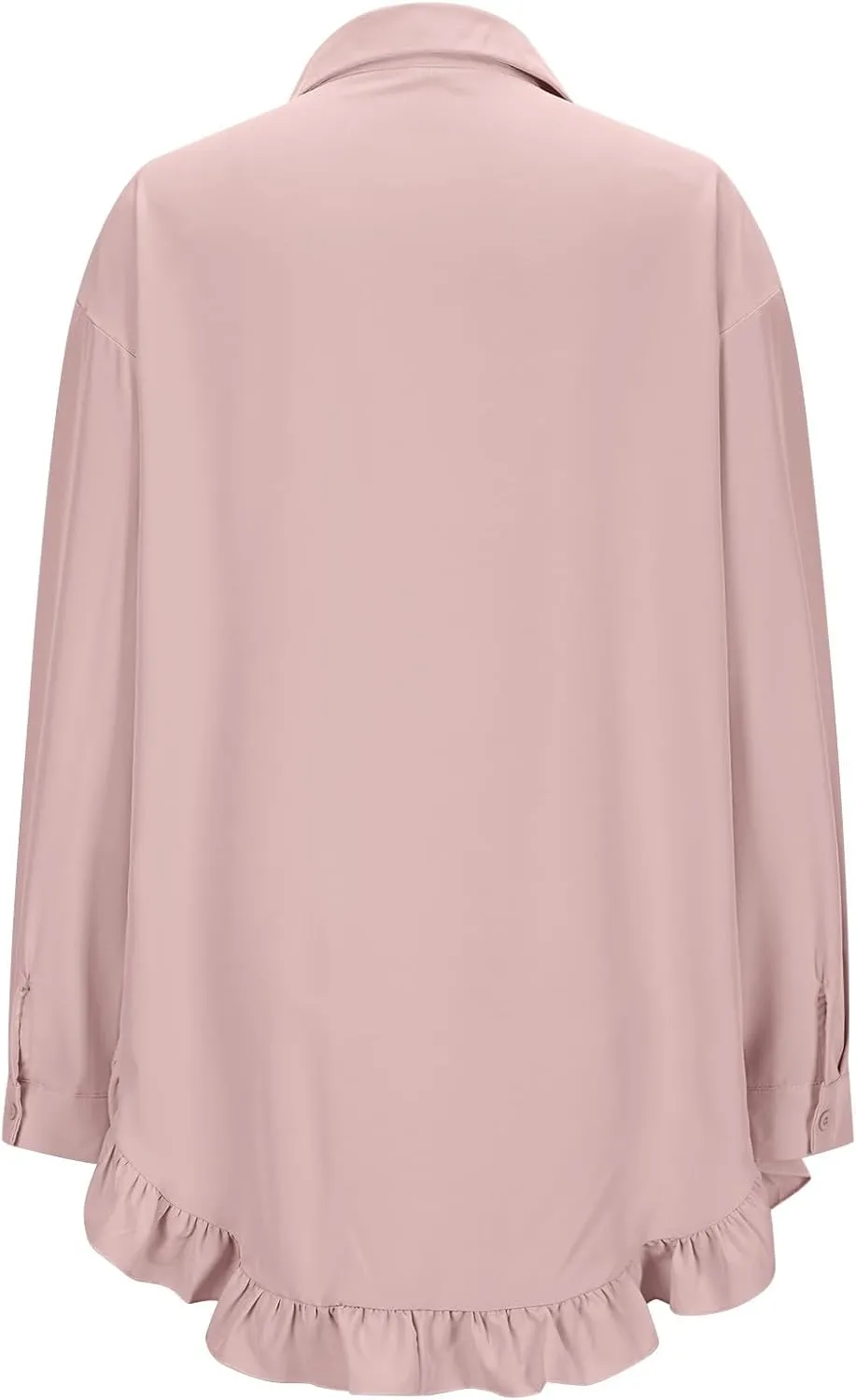 Shirt for Women Ruffle Hem Oversized Button Down Baggy Long Sleeve Lapel Tunic Tops Dressy Business Casual Blouses