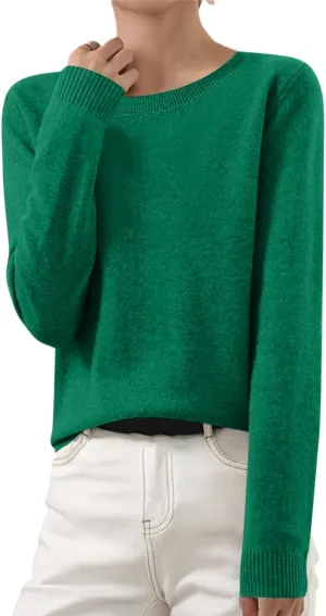 Shirts for Women Long Sleeve Crewneck Sweater Tops Winter Trendy Loose Casual Solid Color Pullover Basic Blouse