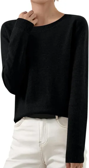 Shirts for Women Long Sleeve Crewneck Sweater Tops Winter Trendy Loose Casual Solid Color Pullover Basic Blouse