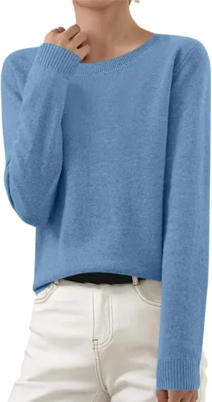 Shirts for Women Long Sleeve Crewneck Sweater Tops Winter Trendy Loose Casual Solid Color Pullover Basic Blouse