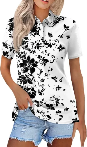 Short Sleeve Shirts for Women Dressy Casual Button Trendy Lapel Neck Boho Print Fitted Tunics Tops Shirts