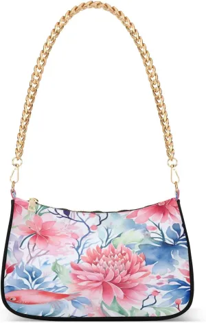Shoulder Bags for Women Blooming Flowers Hobo Tote Handbag Small Clutch Purse with Zipper Closure