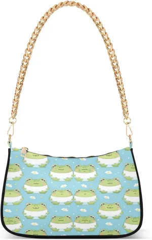 Shoulder Bags for Women Cute Frog02 Hobo Tote Handbag Small Clutch Purse with Zipper Closure