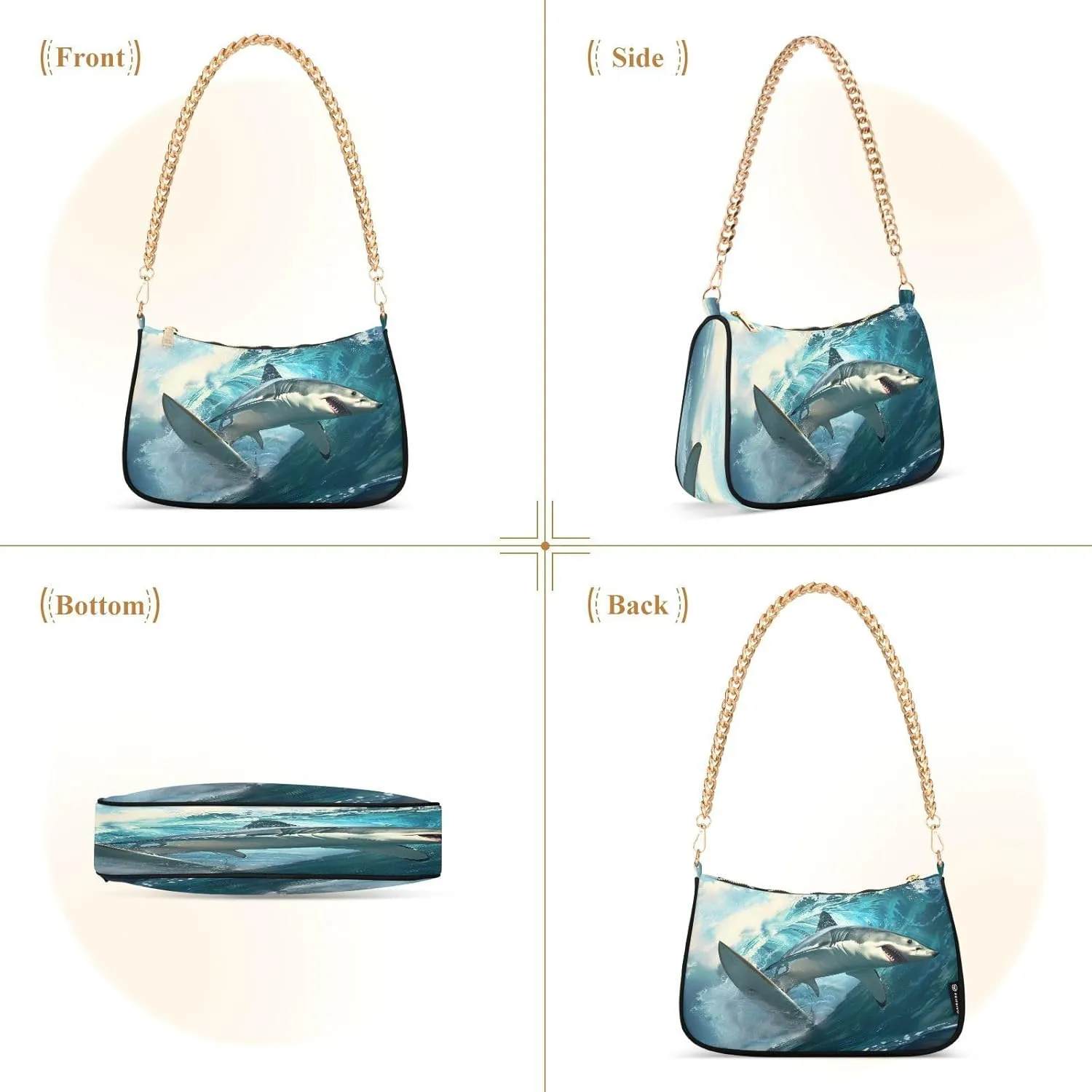 Shoulder Bags for Women Shark Hobo Tote Handbag Small Clutch Purse with Zipper Closure