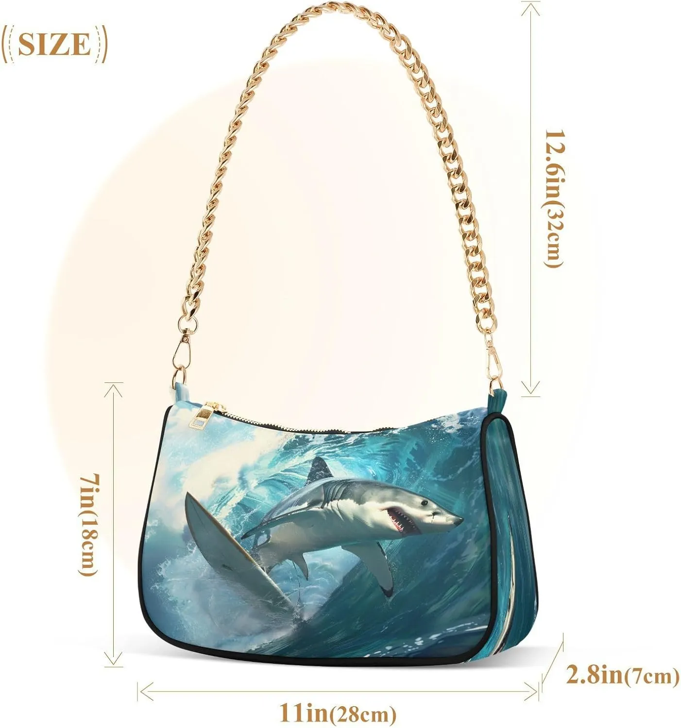Shoulder Bags for Women Shark Hobo Tote Handbag Small Clutch Purse with Zipper Closure