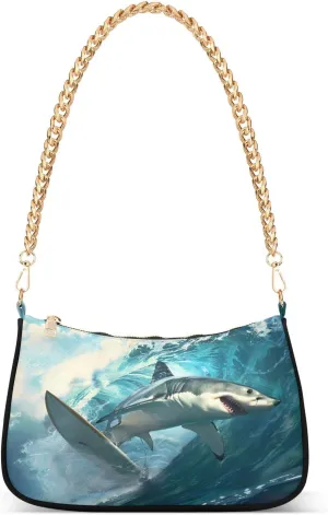 Shoulder Bags for Women Shark Hobo Tote Handbag Small Clutch Purse with Zipper Closure