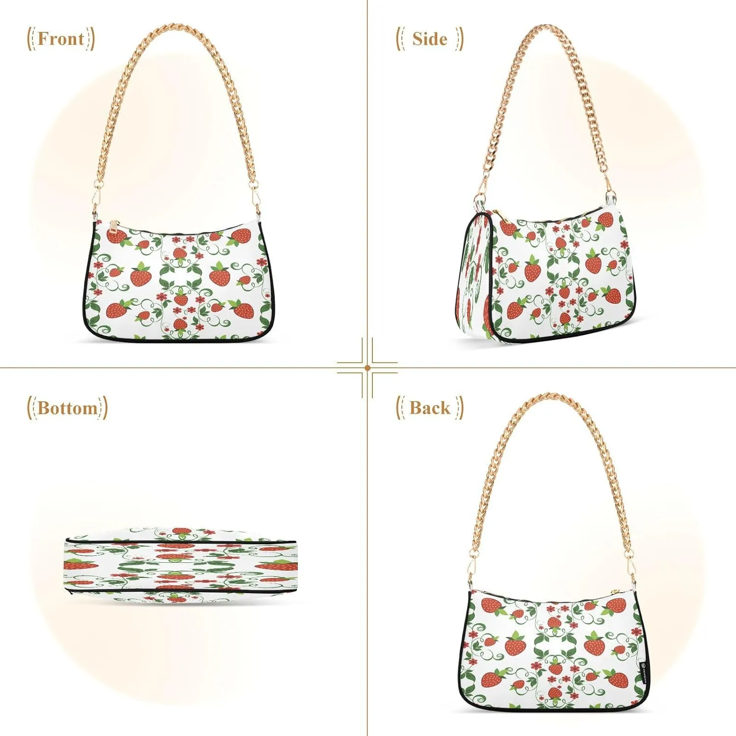 Shoulder Bags for Women Strawberry Hobo Tote Handbag Small Clutch Purse with Zipper Closure