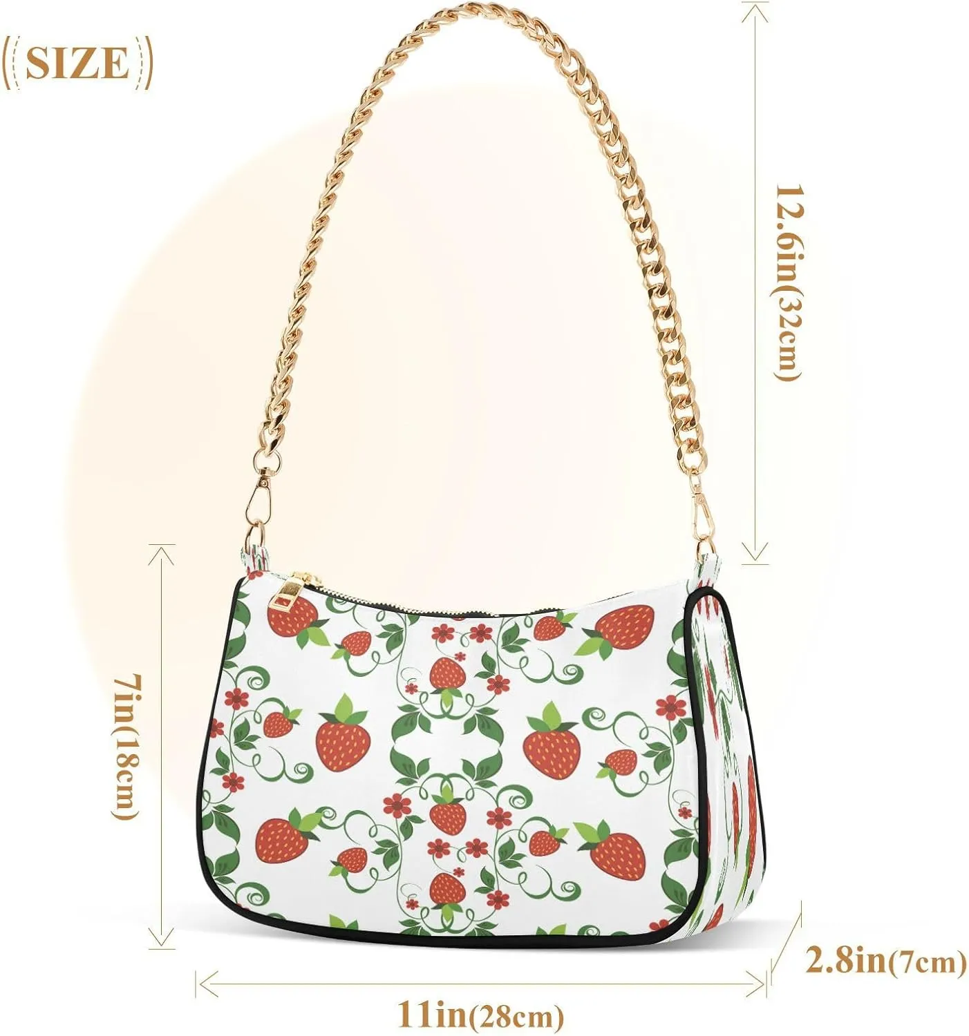 Shoulder Bags for Women Strawberry Hobo Tote Handbag Small Clutch Purse with Zipper Closure
