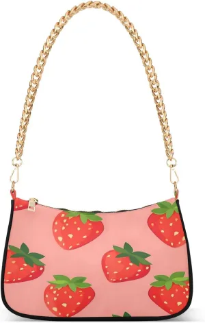 Shoulder Bags for Women Strawberry Pattern Hobo Tote Handbag Small Clutch Purse with Zipper Closure