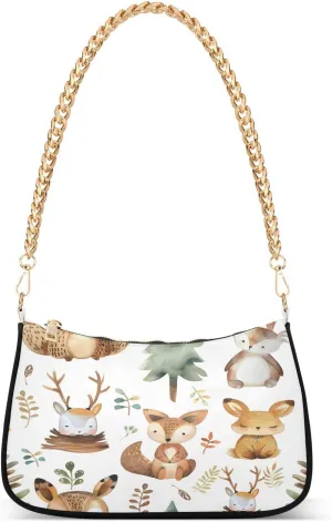 Shoulder Bags for Women Watercolor Forest Hobo Tote Handbag Small Clutch Purse with Zipper Closure
