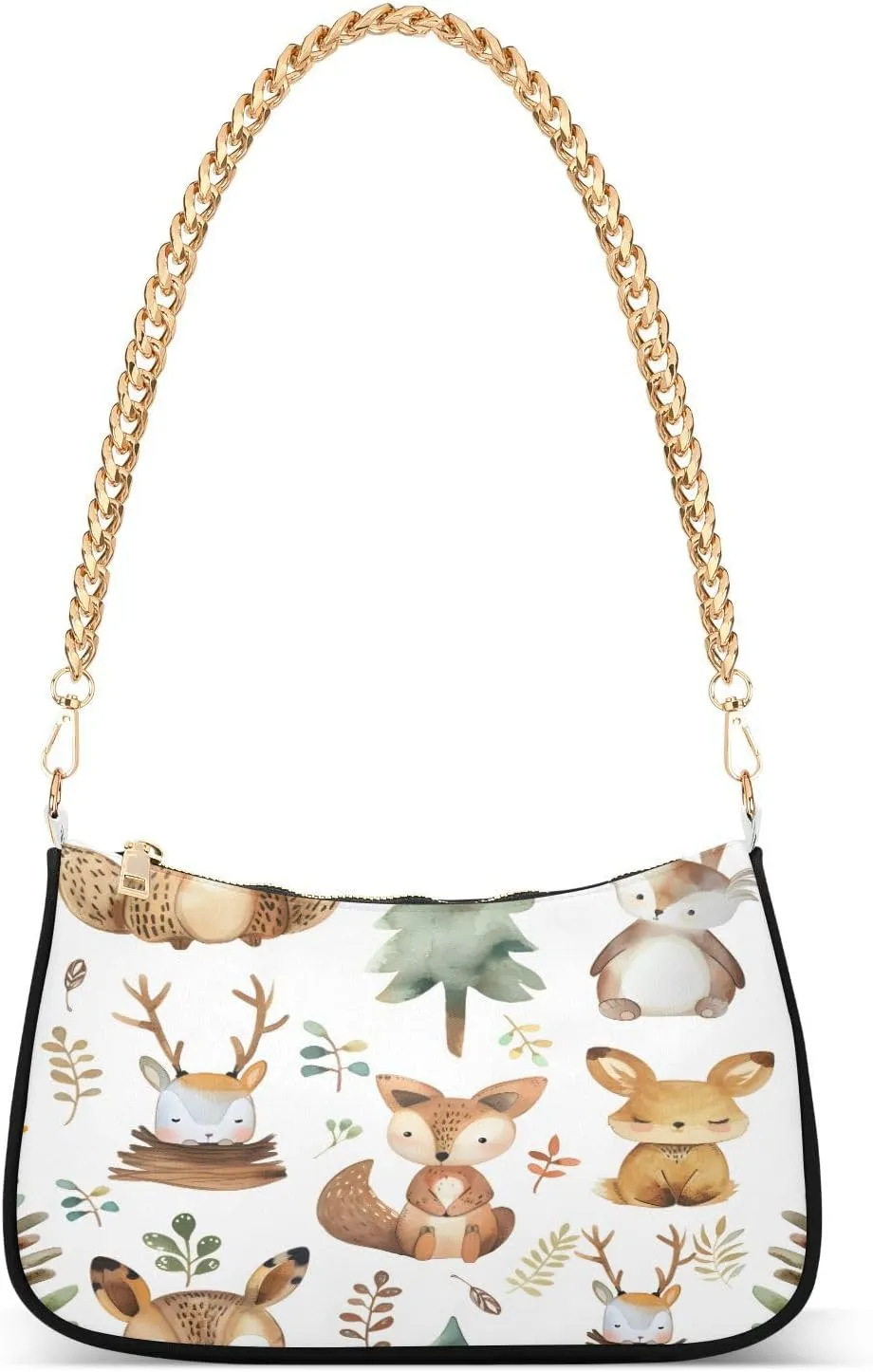 Shoulder Bags for Women Watercolor Forest Hobo Tote Handbag Small Clutch Purse with Zipper Closure