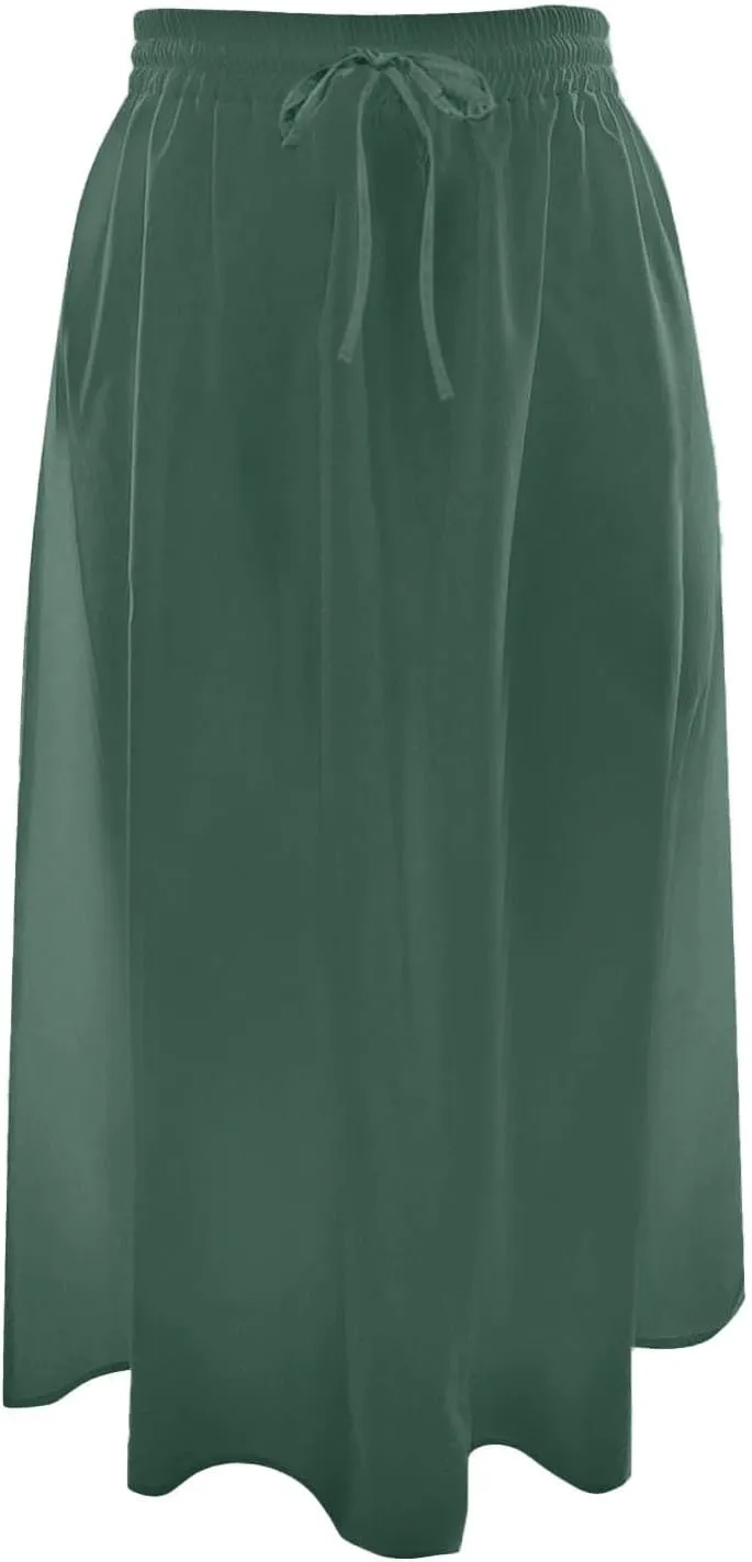 Skirts for Women Mid High Waisted Drawstring Casual Skirt Flowy Elastic Waist Baggy Elegant Trendy Skorts with Pockets