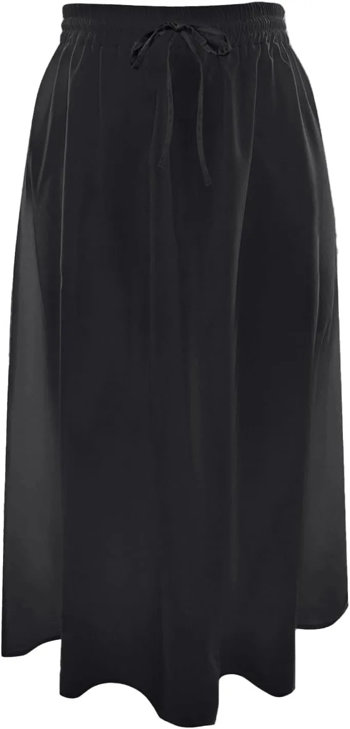 Skirts for Women Mid High Waisted Drawstring Casual Skirt Flowy Elastic Waist Baggy Elegant Trendy Skorts with Pockets