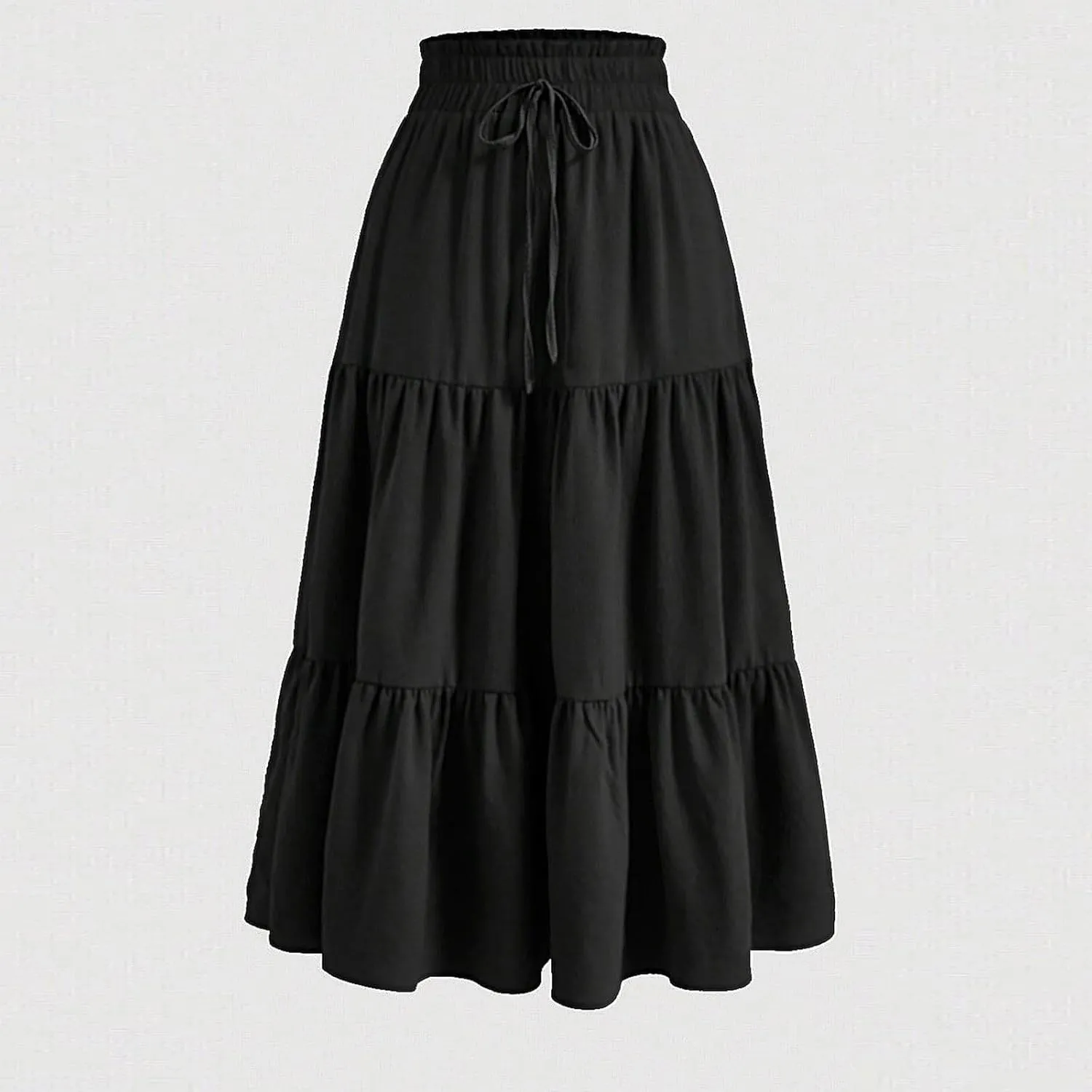 Skirts for Women Summer Boho Maxi Skirt Flowy Ruffle Tiered Elastic High Waist Smocked Dresses Beach Casual Dress