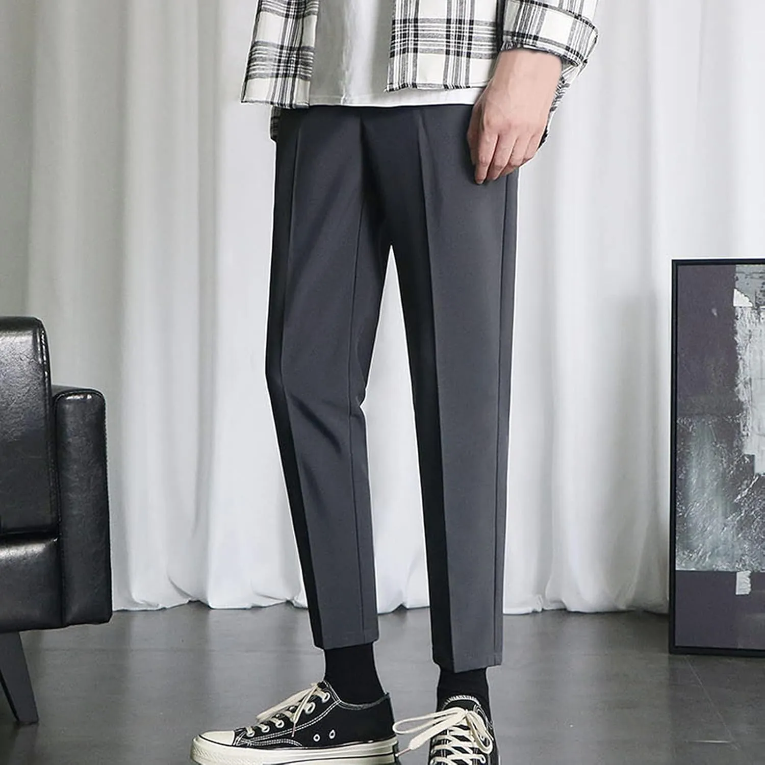 Slim Fit Trousers Men Dress Pants Business Formal Work Bottoms Classic Style Stretch Waist Comfortable Office Wear