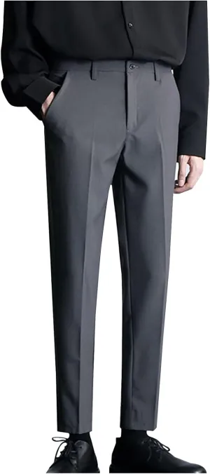 Slim Fit Trousers Men Dress Pants Business Formal Work Bottoms Classic Style Stretch Waist Comfortable Office Wear