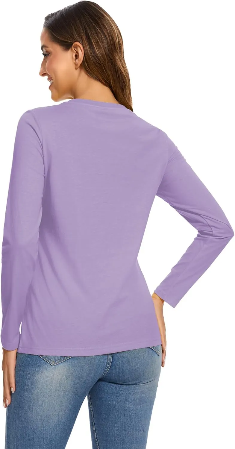 SMENG Womens Long Sleeve Shirts Cotton V Neck T Shirt Basic Tops Casual Soft Tees