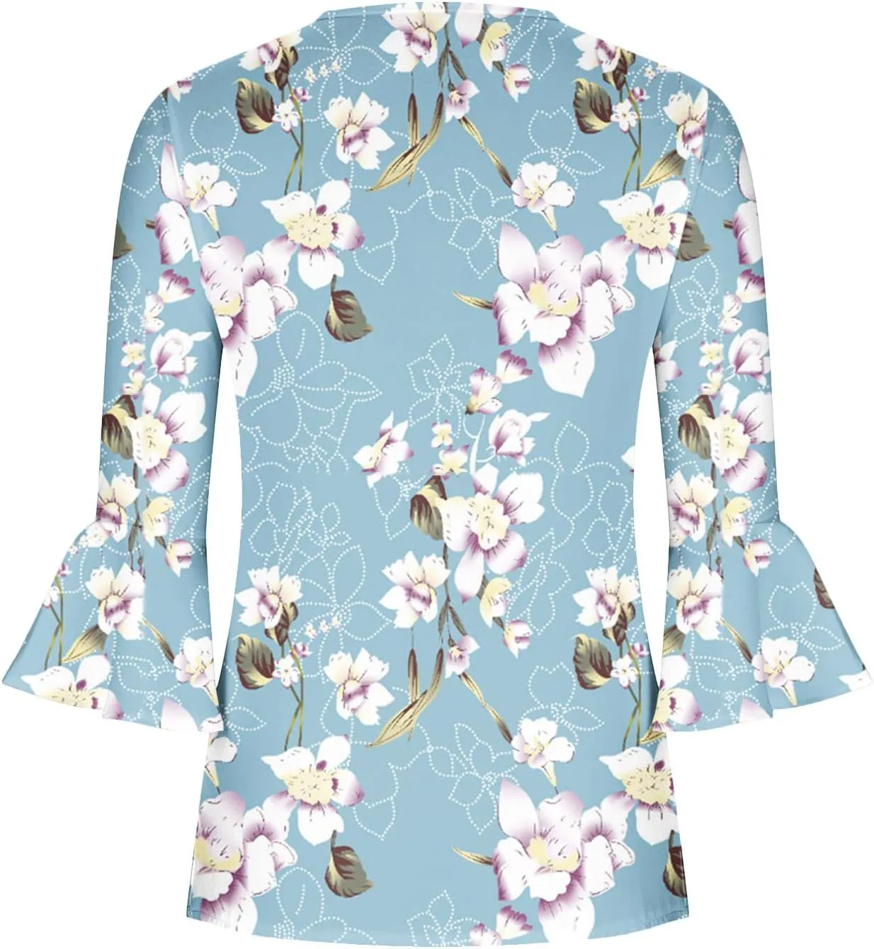 SMIDOW Tunic Tops for Women Loose Fit Spring Henley v Neck Shirt 3/4 Bell Sleeve Bohemian Floral Print t-Shirt Blouse Trendy