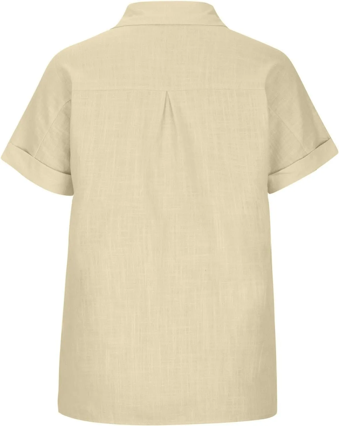 SMIDOW Womens Button Down Cotton Linen Shirts V Neck Roll Up Short Sleeve Blouses Loose Collared Shirt Casual Work Tops