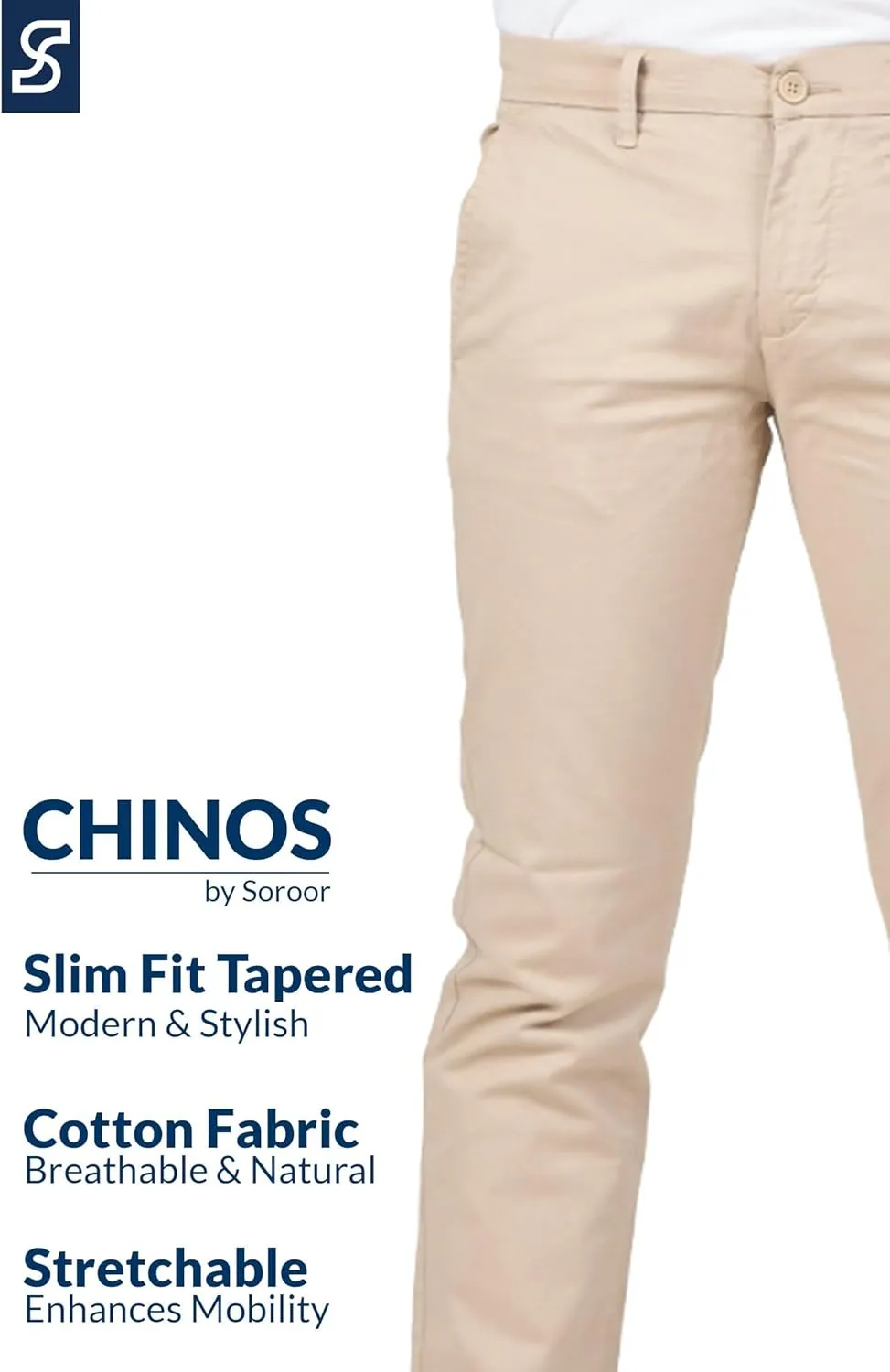 Soroor Slim Fit Chinos Pants Men - Stylish Mens Chinos Pants, Smart Casual Mens Khaki Pants | Stretch Twill Cotton Men Chino